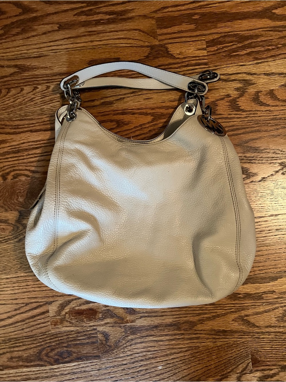 Michael Kors Neutral Cream Pebbled Leather Shoulder Bag with MK Charm